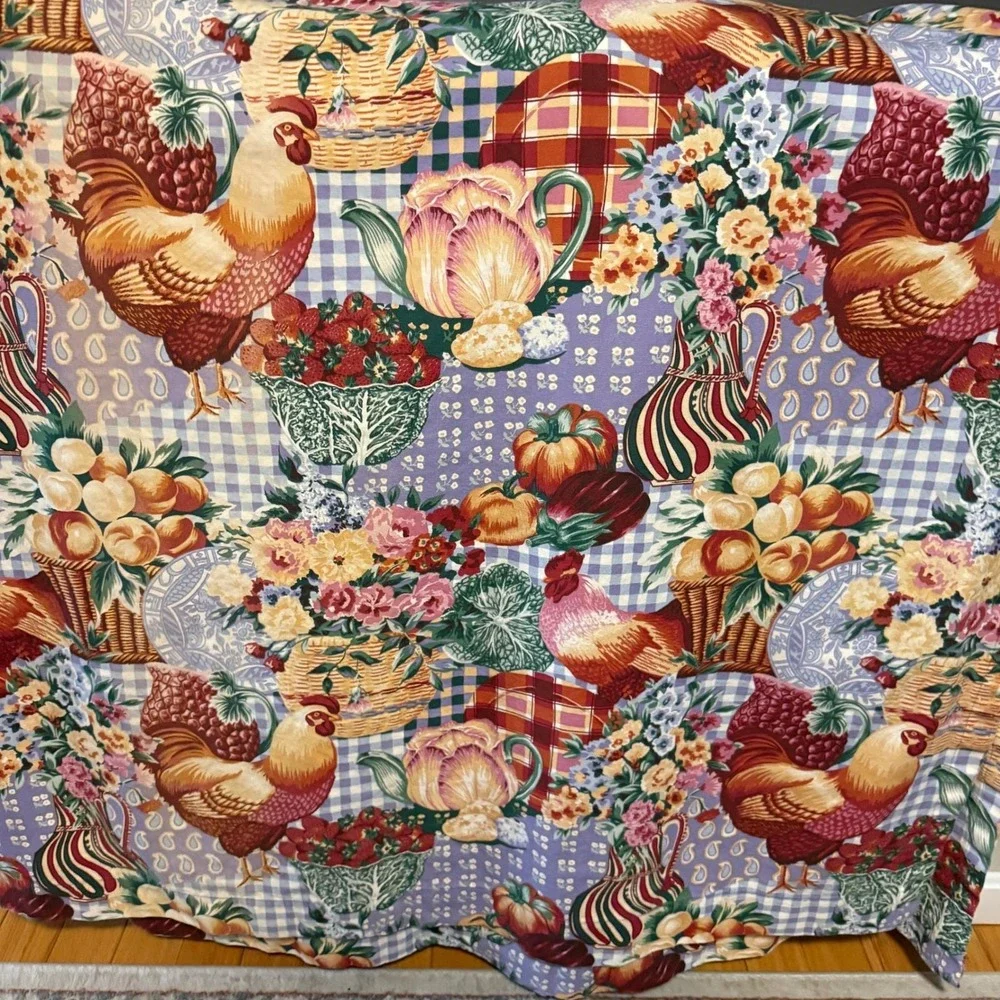 Vtg Rooster Farmhouse Tablecloth cotton Set‎ 50x64 Country Cottagecore set of 2